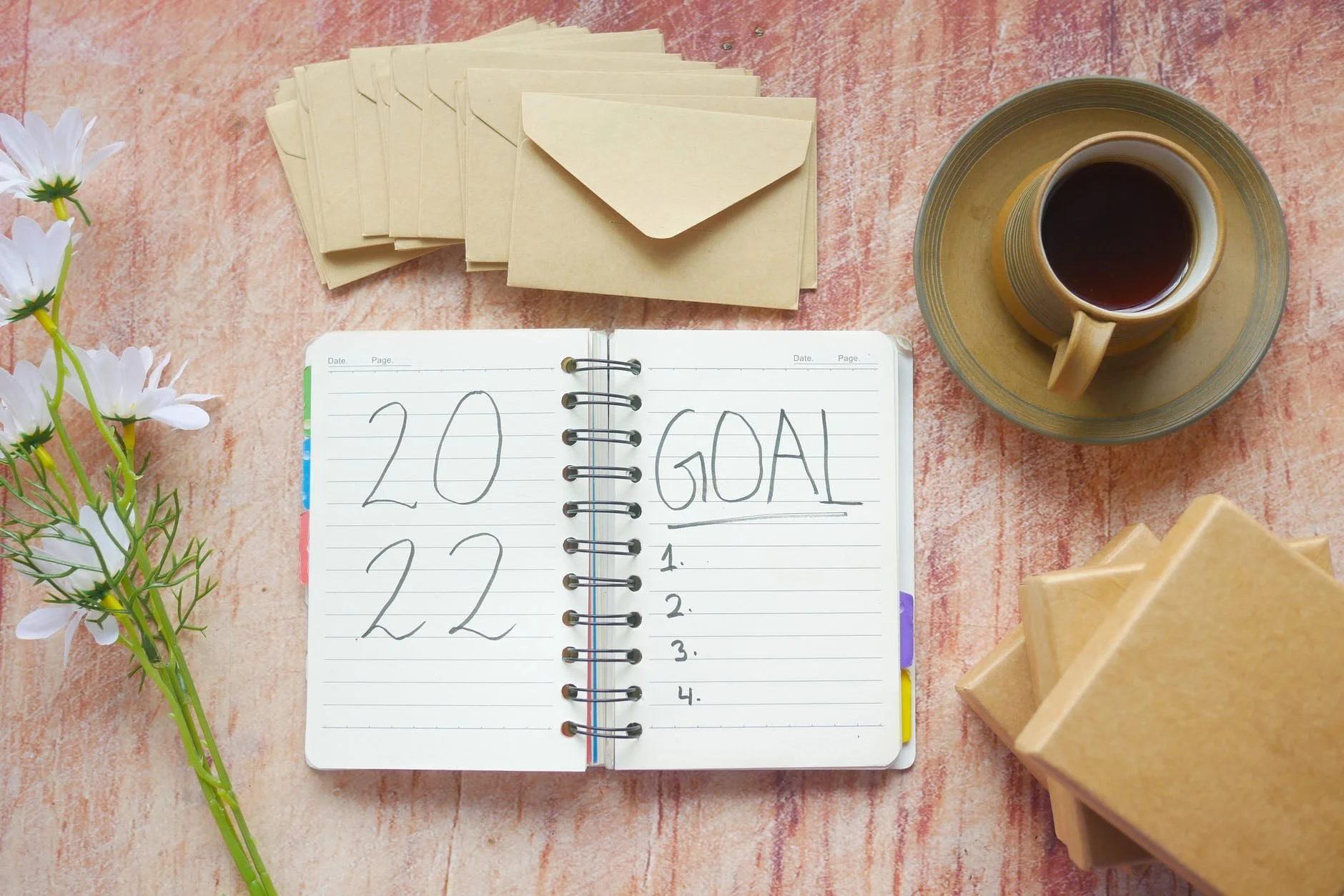 2022 planner beside a cup of coffee
