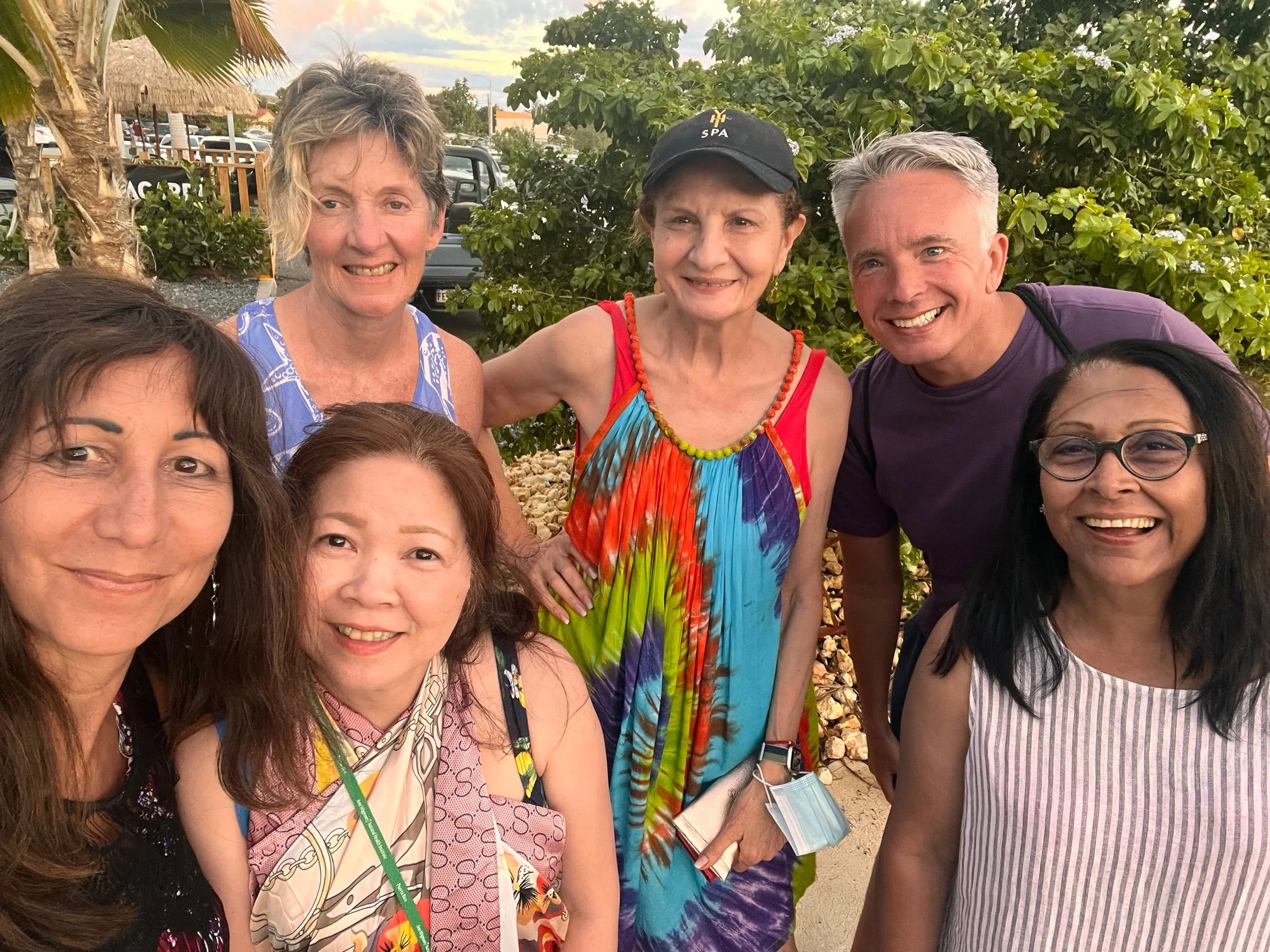 Friends gathered during a tropical wellness trip